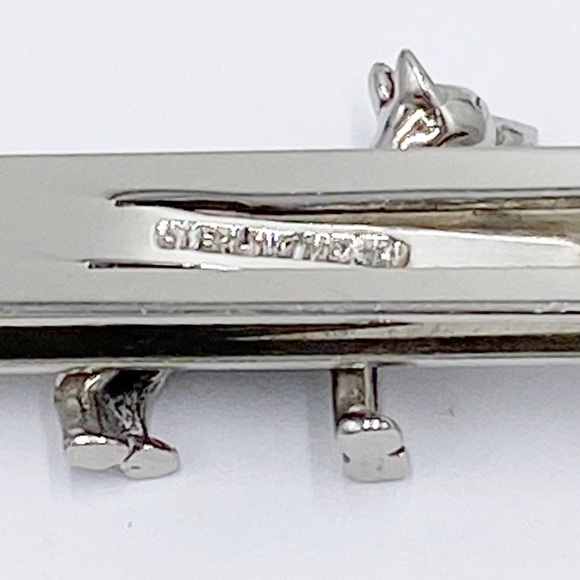 Sterling Silver Dog Cuff Links & Tie Bar Set Mid Century - Picture 13 of 14